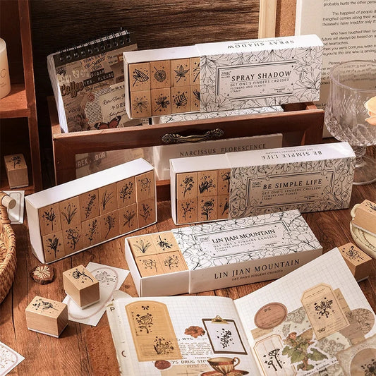 ZABC Vintage Flower and Plants Wooden Stamp RZNH-4